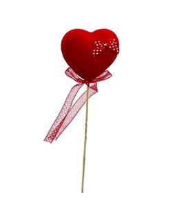 Pick heart red ribbon 5.5cm - PICHEAREDRIB