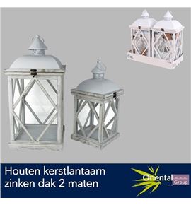 Linterna navidad de madera techo zinc blanco x2 - LINNAVMADZINBL